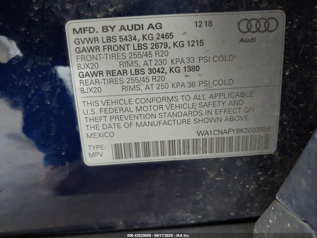 2019 AUDI Q5 WA1CNAFY8K2033556 Photo 8