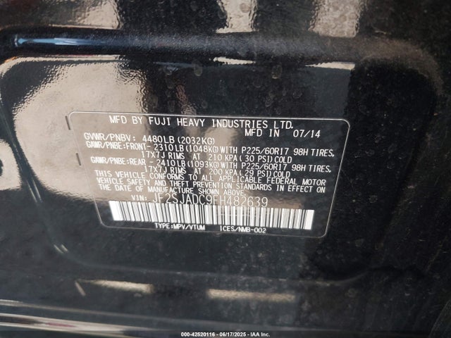 Subaru 2.5na u5 2015 JF2SJADC9FH482639 Image 9