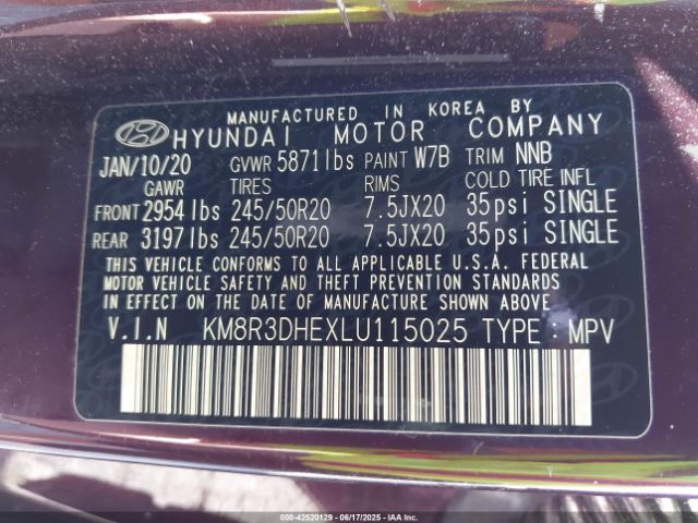 2020 HYUNDAI PALISADE KM8R3DHEXLU115025 Photo 8