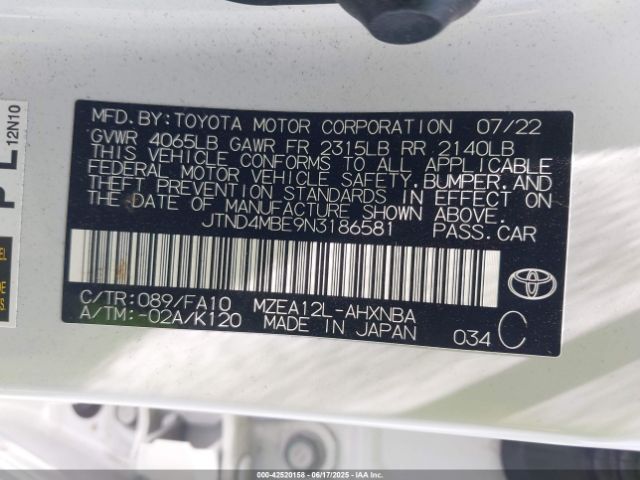 JTND4MBE9N3186581 Toyota m20a-fks