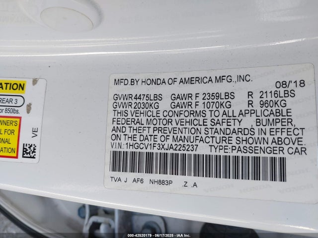 Honda l15be 2018 1HGCV1F3XJA225237 Image 9