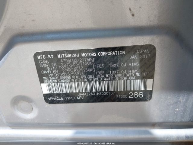 2017 MITSUBISHI OUTLANDER JA4AZ2A31HZ030107 Photo 8