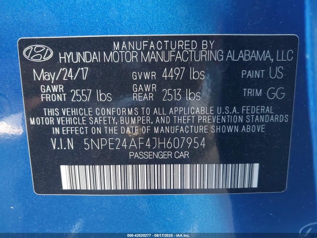 5NPE24AF4JH607954 Hyundai gdi theta-ii