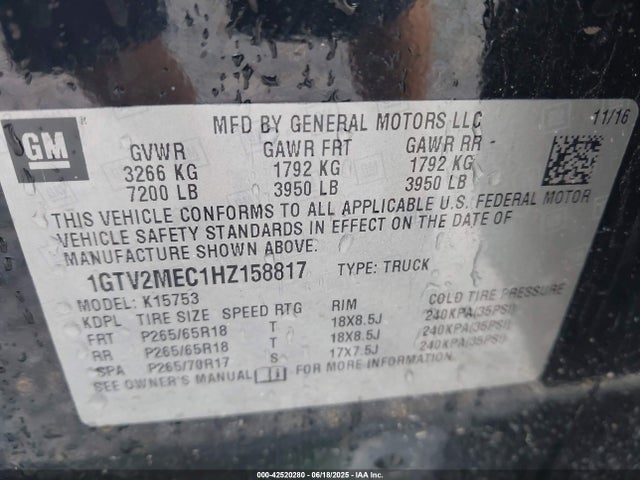 1GTV2MEC1HZ158817 GMC l83 -spark ignited direct injection, variable valve timing, afm, e85 max, alum