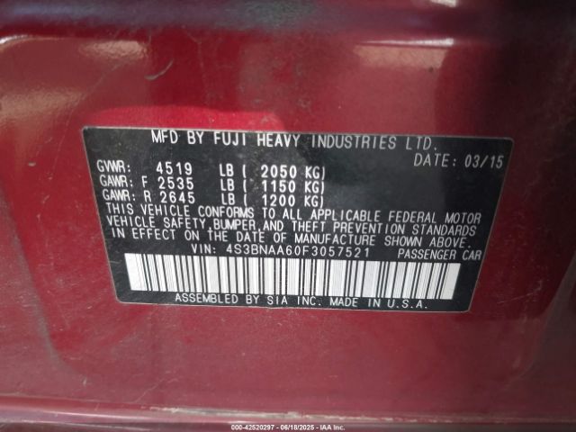 4S3BNAA60F3057521 Subaru 2.5l u5