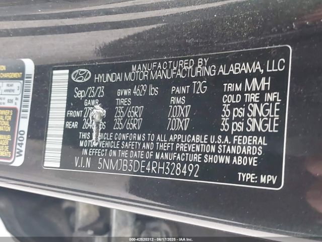 5NMJB3DE4RH328492 Hyundai gdi theta iii