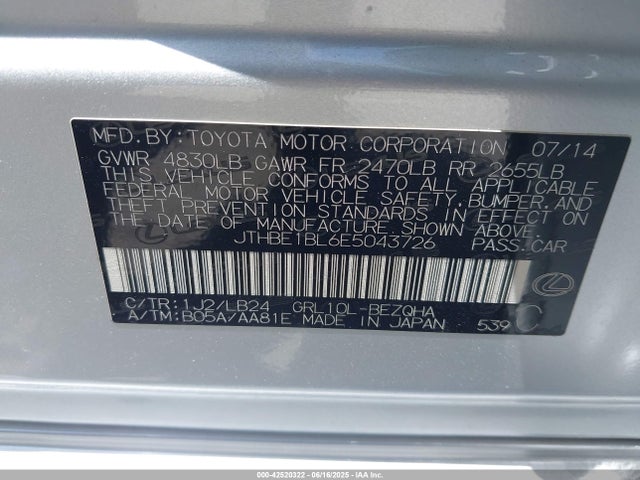 Lexus 2gr-fse 2014 JTHBE1BL6E5043726 Image 9