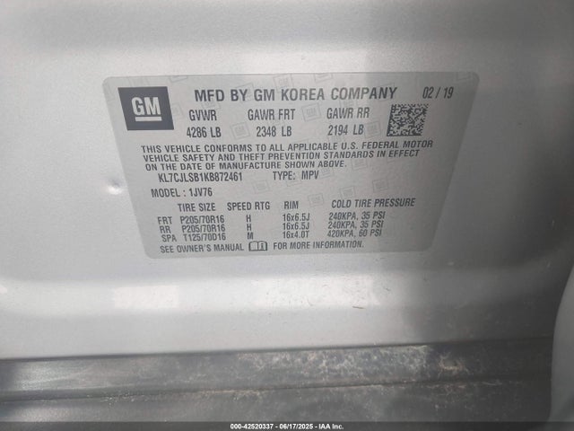Chevrolet luv - mfi, variable valve timing, e85 max, alum 2019 KL7CJLSB1KB872461 Image 9