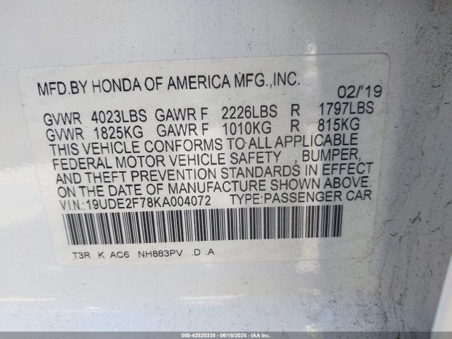 19UDE2F78KA004072 Acura k24v7