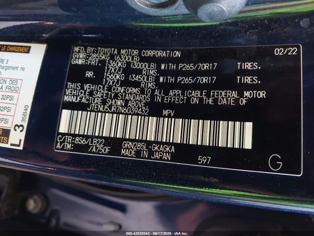 JTENU5JR7N6039432 Toyota 1gr-fe