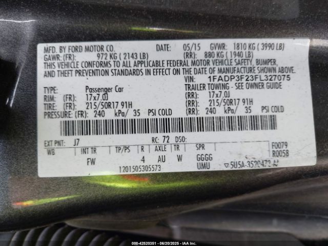 1FADP3F23FL327075 Ford 2015