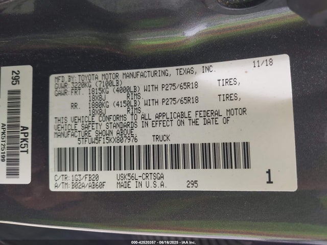 5TFUW5F15KX807976 Toyota 3ur-fbe