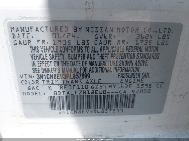 Nissan Versa 2024 3N1CN8EV3RL857899 Image 9