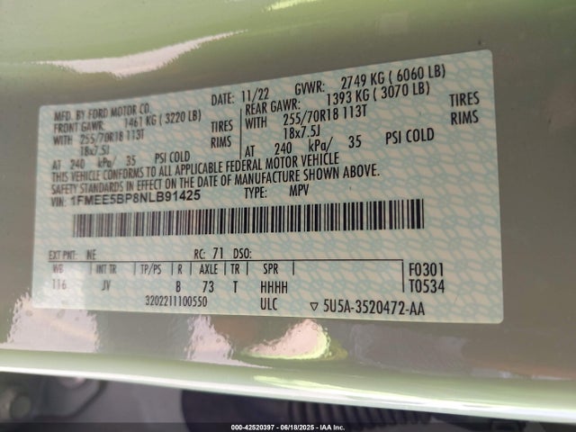 1FMEE5BP8NLB91425 Ford ecoboost