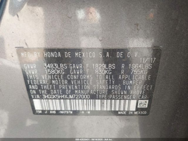 3HGGK5H4XJM727000 Honda l15b1