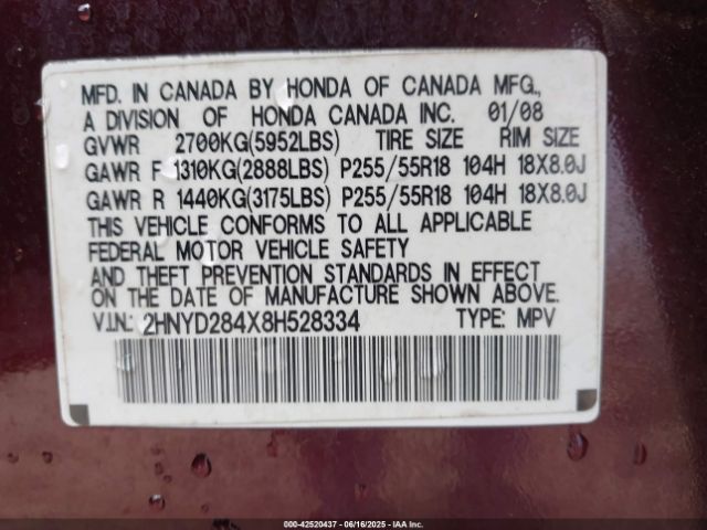 2008 ACURA MDX 2HNYD284X8H528334 Photo 8
