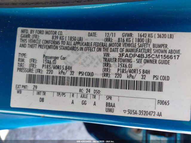 2012 FORD FIESTA 3FADP4BJ5CM156617 Photo 8