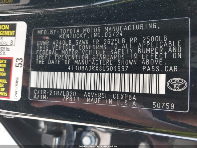 4T1DBADKXSU501997 Toyota a25a-fxs
