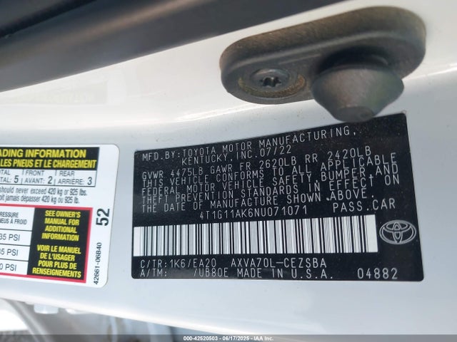 4T1G11AK6NU071071 Toyota a25a-fks