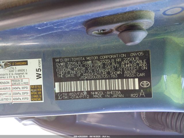 2005 TOYOTA PRIUS JTDKB20U357051783 Photo 8