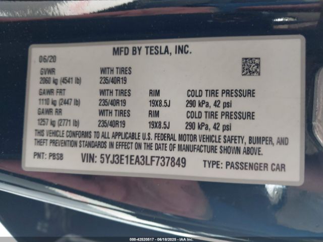2020 TESLA MODEL 3 5YJ3E1EA3LF737849 Photo 8