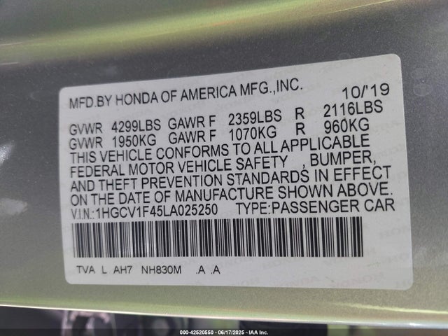 Honda l15be 2020 1HGCV1F45LA025250 Image 9