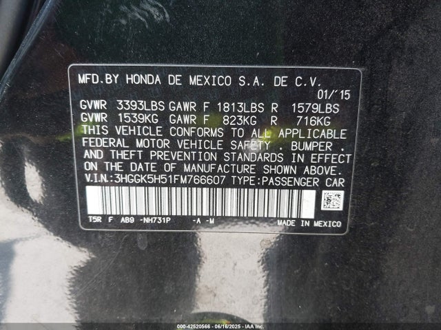 3HGGK5H51FM766607 Honda l15b1
