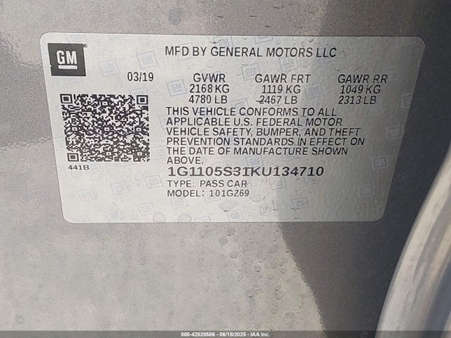 1G1105S31KU134710 Chevrolet lfx - spark ignited direct injection, vvt, e85 max, alum
