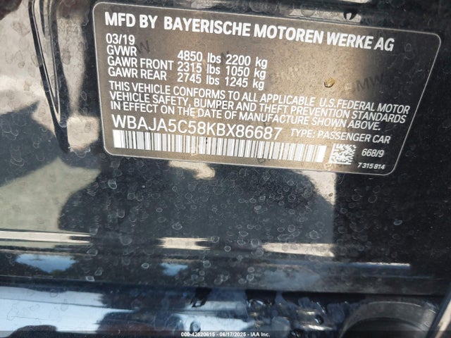 WBAJA5C58KBX86687 BMW 530I