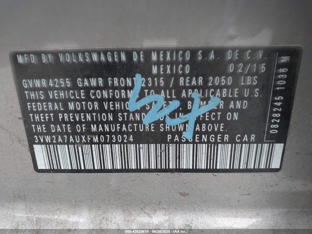 Volkswagen 2015 2015 3VW2A7AUXFM073024 Image 9
