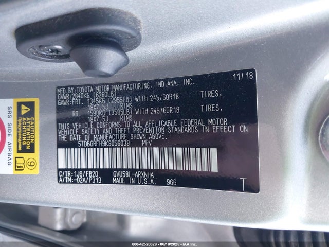 5TDBGRFH9KS056038 Toyota 2gr-fxs, 4jm+2fm