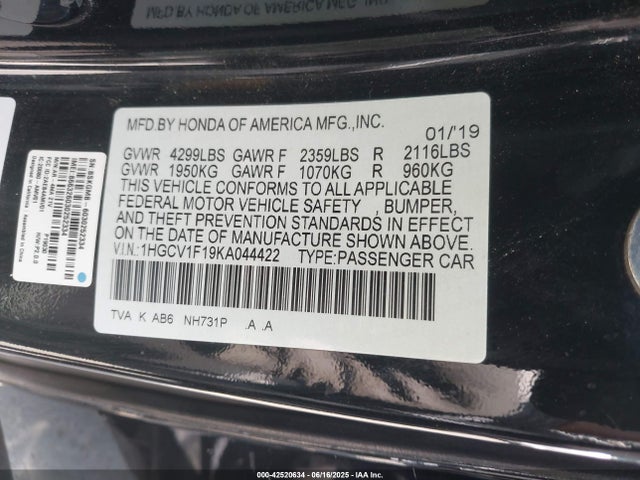 1HGCV1F19KA044422 Honda l15be