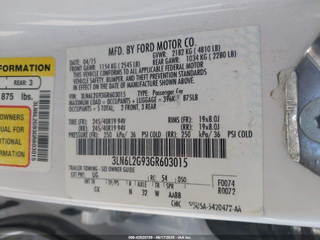 3LN6L2G93GR603015 Lincoln MKZ