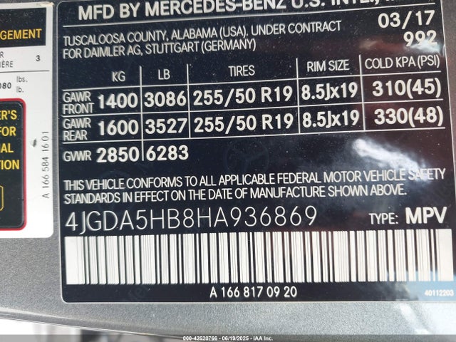 4JGDA5HB8HA936869 Mercedes-Benz m276