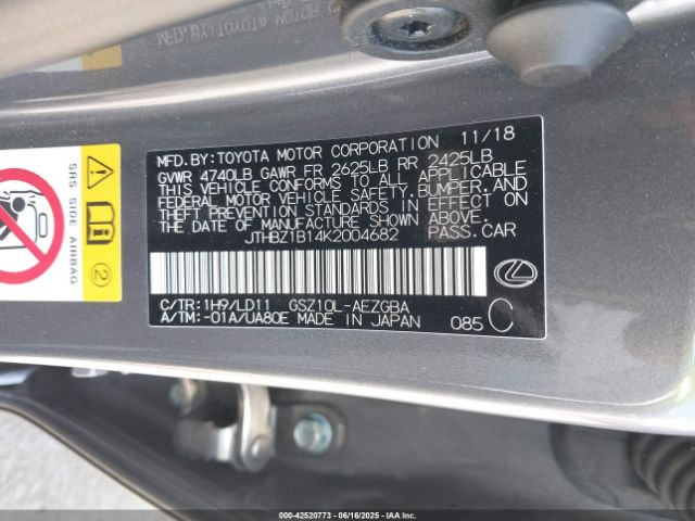 2019 LEXUS ES 350 JTHBZ1B14K2004682 Photo 8