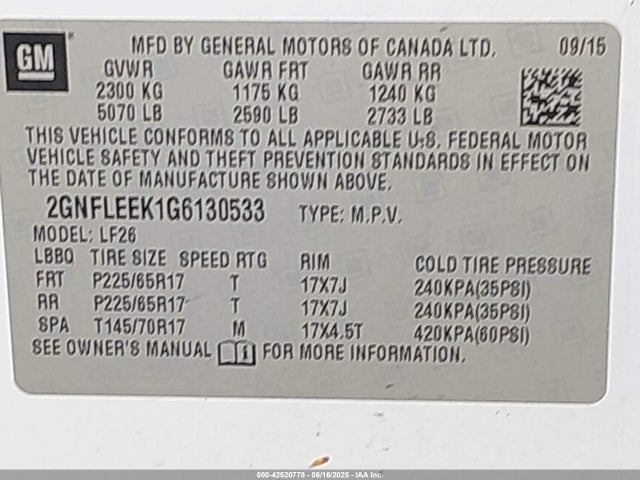 2GNFLEEK1G6130533 Chevrolet EQUINOX LS