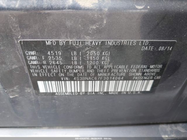 4S3BNAC67F3014064 Subaru 2.5l u5