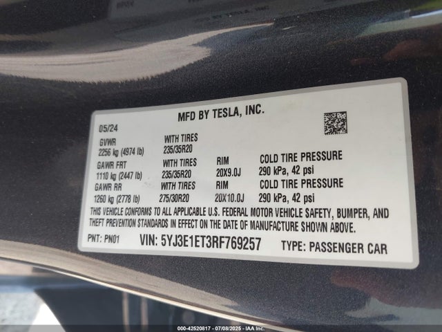 Tesla MODEL 3 2024 5YJ3E1ET3RF769257 Image 9