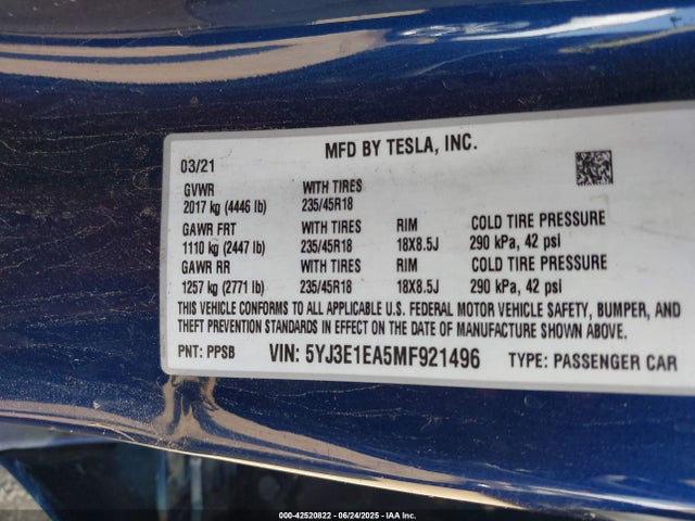 2021 TESLA MODEL 3 5YJ3E1EA5MF921496 Photo 8