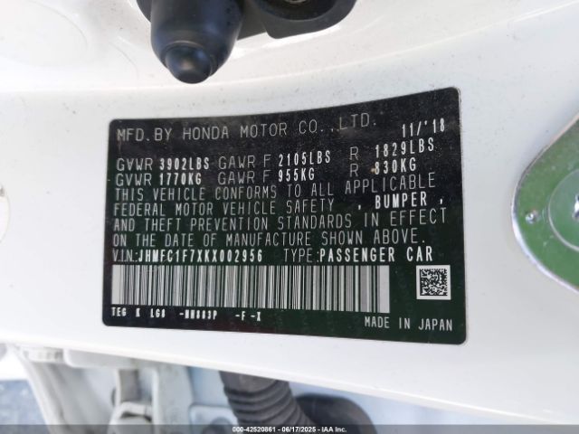 2019 HONDA CIVIC JHMFC1F7XKX002956 Photo 8