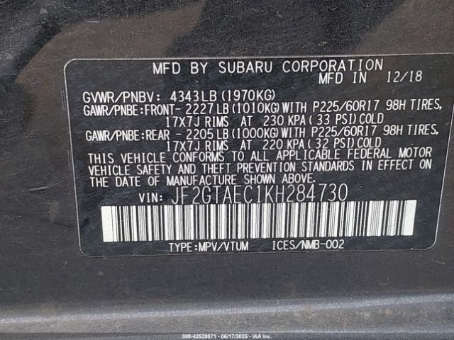 JF2GTAEC1KH284730 Subaru naturally aspirated