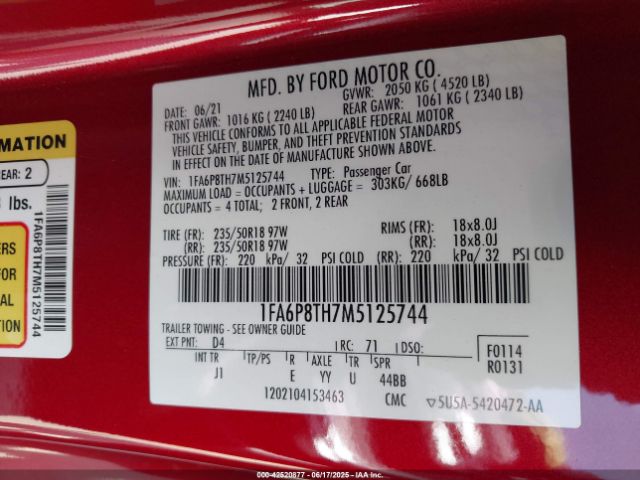 2021 FORD MUSTANG 1FA6P8TH7M5125744 Photo 8
