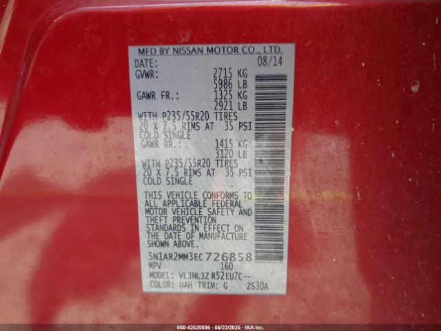 5N1AR2MM3EC726858 Nissan 2014