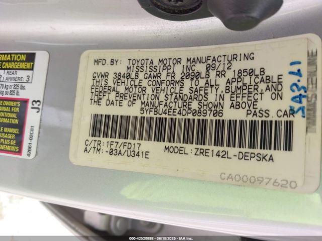 2013 TOYOTA COROLLA 5YFBU4EE4DP089706 Photo 8