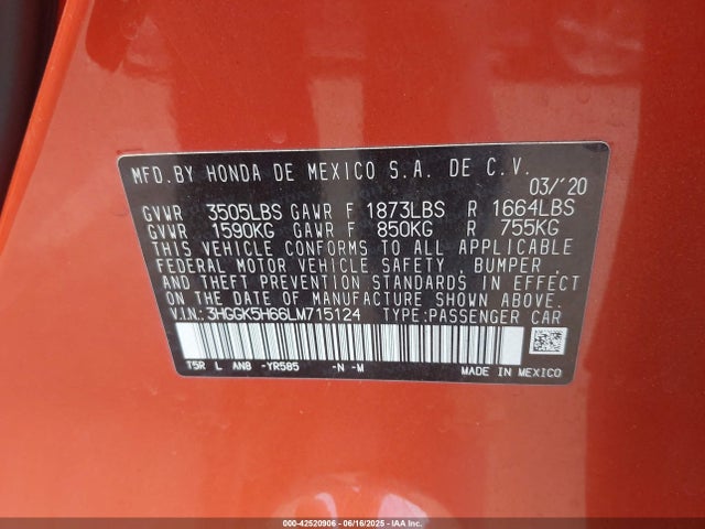 3HGGK5H66LM715124 Honda l15b1