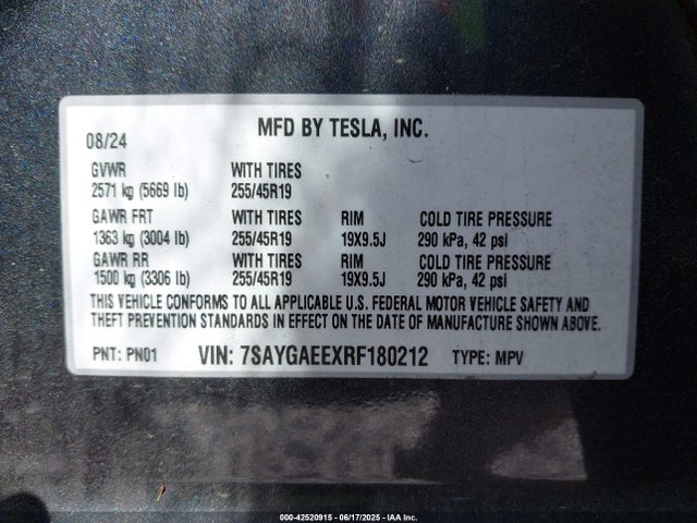 2024 TESLA MODEL Y 7SAYGAEEXRF180212 Photo 8