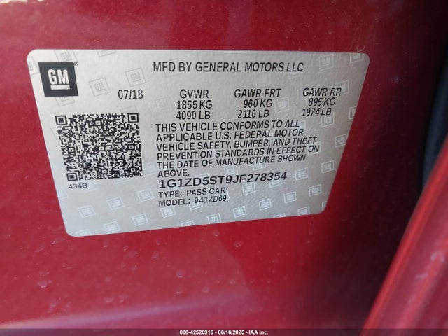1G1ZD5ST9JF278354 Chevrolet lfv - direct injection, variable valve timing, gen 1