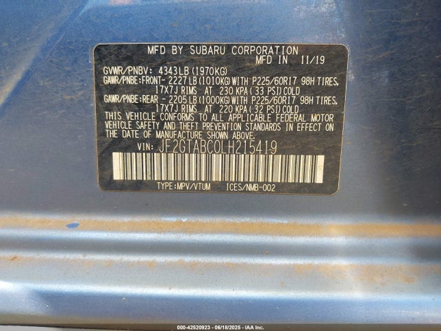 Subaru Crosstrek 2020 JF2GTABC0LH215419 Image 9