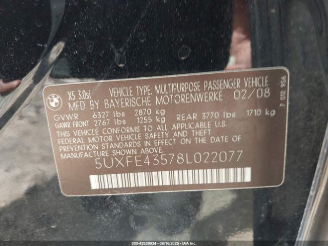 2008 BMW X5 5UXFE43578L022077 Photo 8
