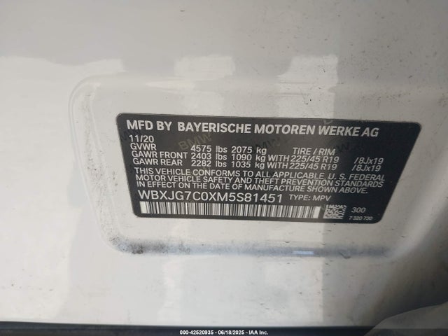 WBXJG7C0XM5S81451 BMW X1